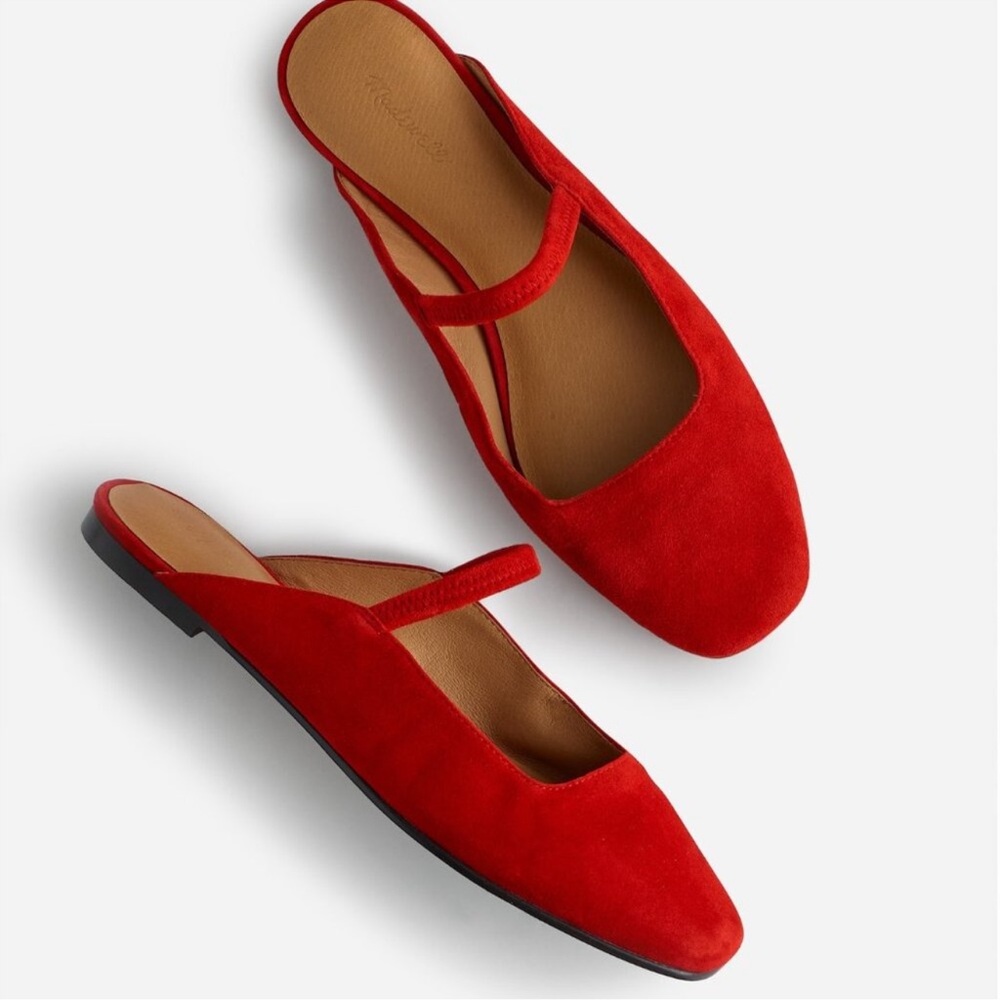 Madewell Greta Ballet Flat Mule, size 7, NWOT, red suede